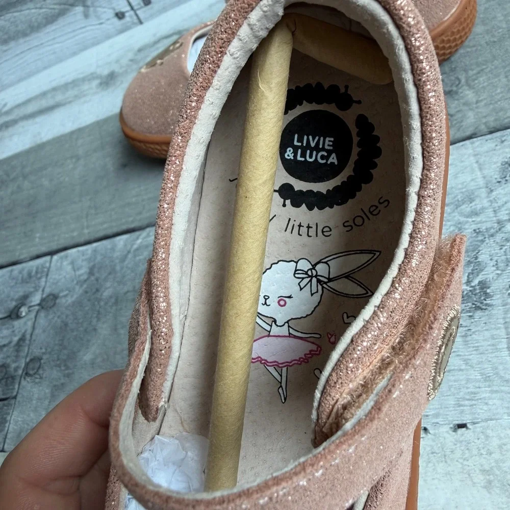 Livie & Luca Rose Gold Glitter Butterfly Mary Jane Leather Shoes 9M 836-04-2022